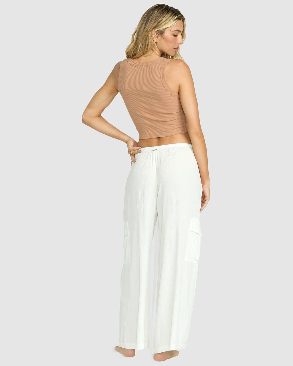Beach Babe Cargo Elastic Waist Pants - Salt Crystal
