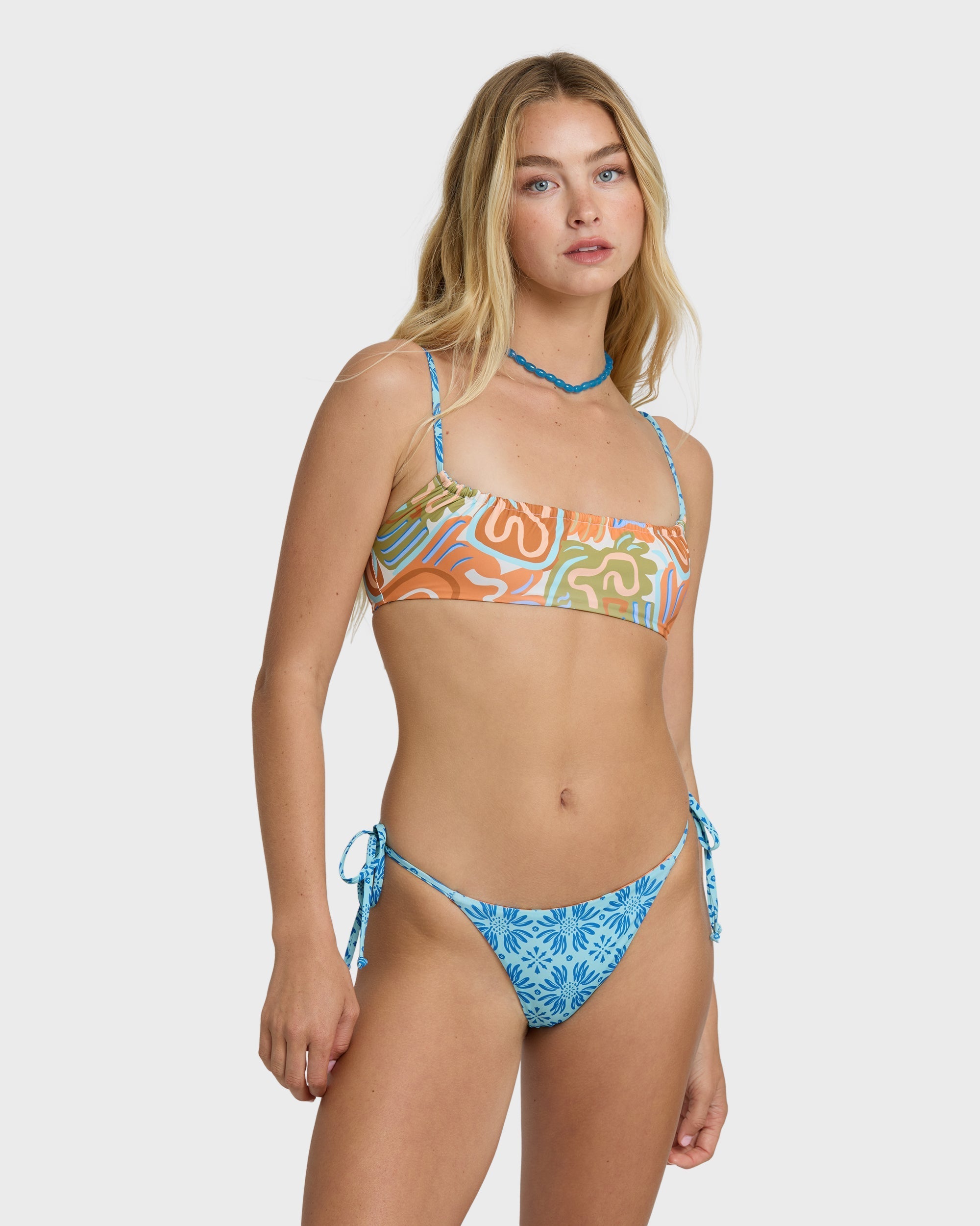 Le Surf Tie-side Maya Tiny Bikini Bottom - Orange Multi