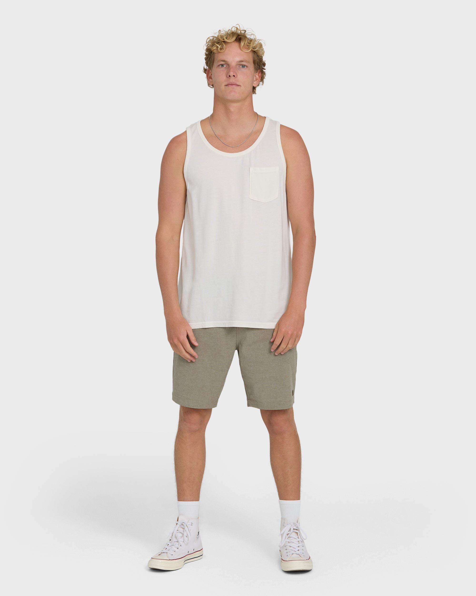 Essential Pocket Wave Washed Premium Tank Top - Off White