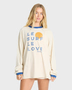 Le Love Surf Ringer Long Sleeve Cotton T-Shirt - White Cap